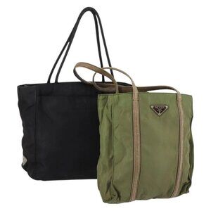 PRADA Tote Bag Nylon 2 Set Khaki Black